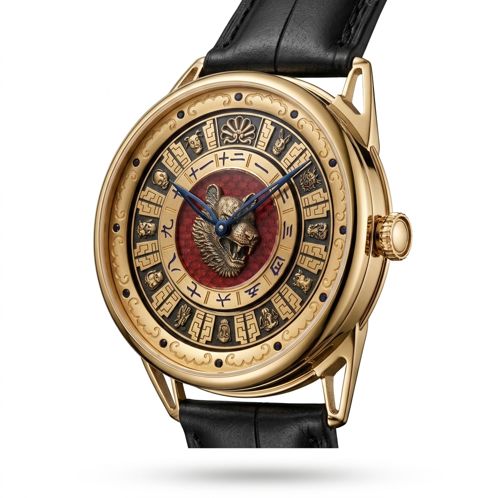 Artisanal Tiger Dial Gold-Tone Watch