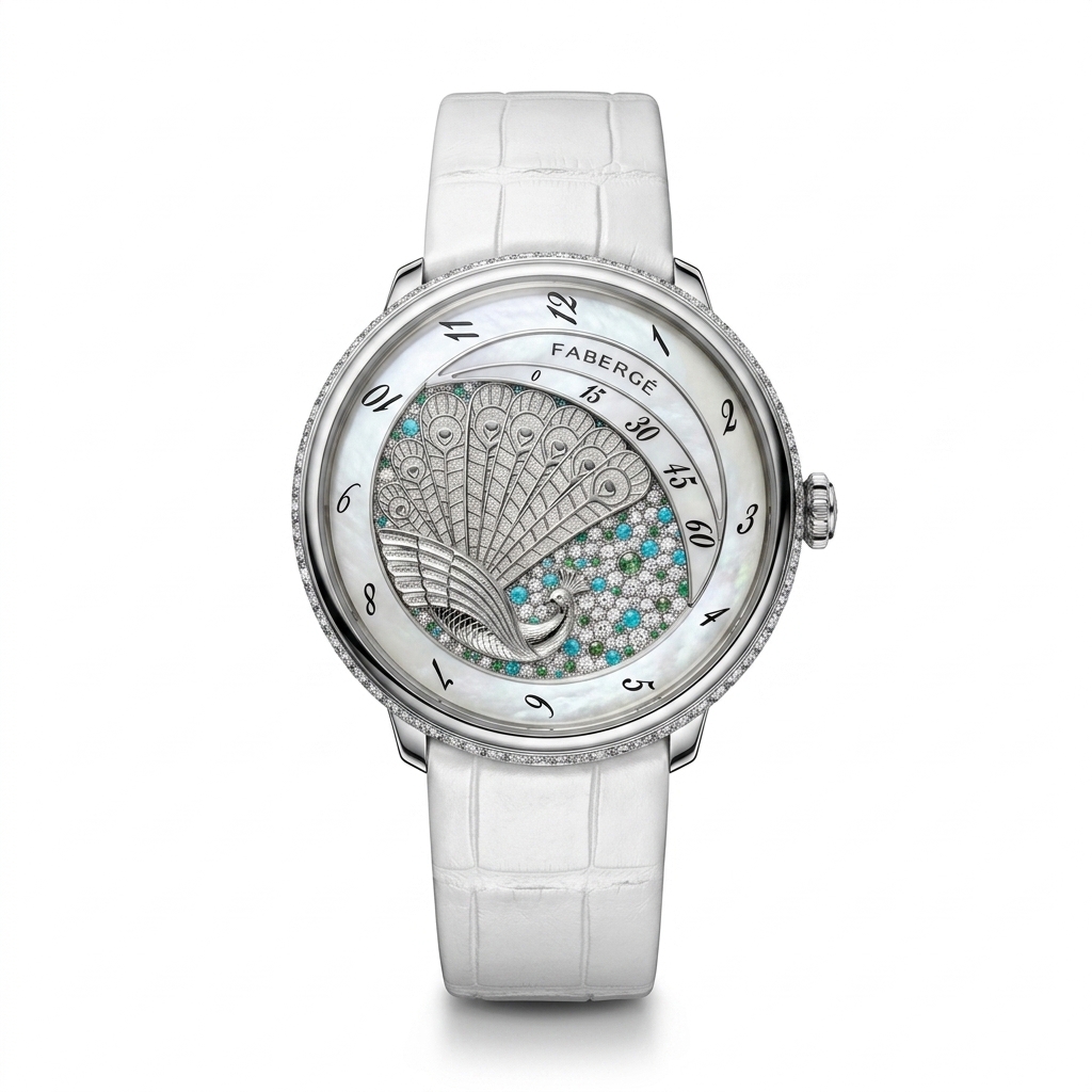 Fabergé Peacock Diamond Watch | White Alligator