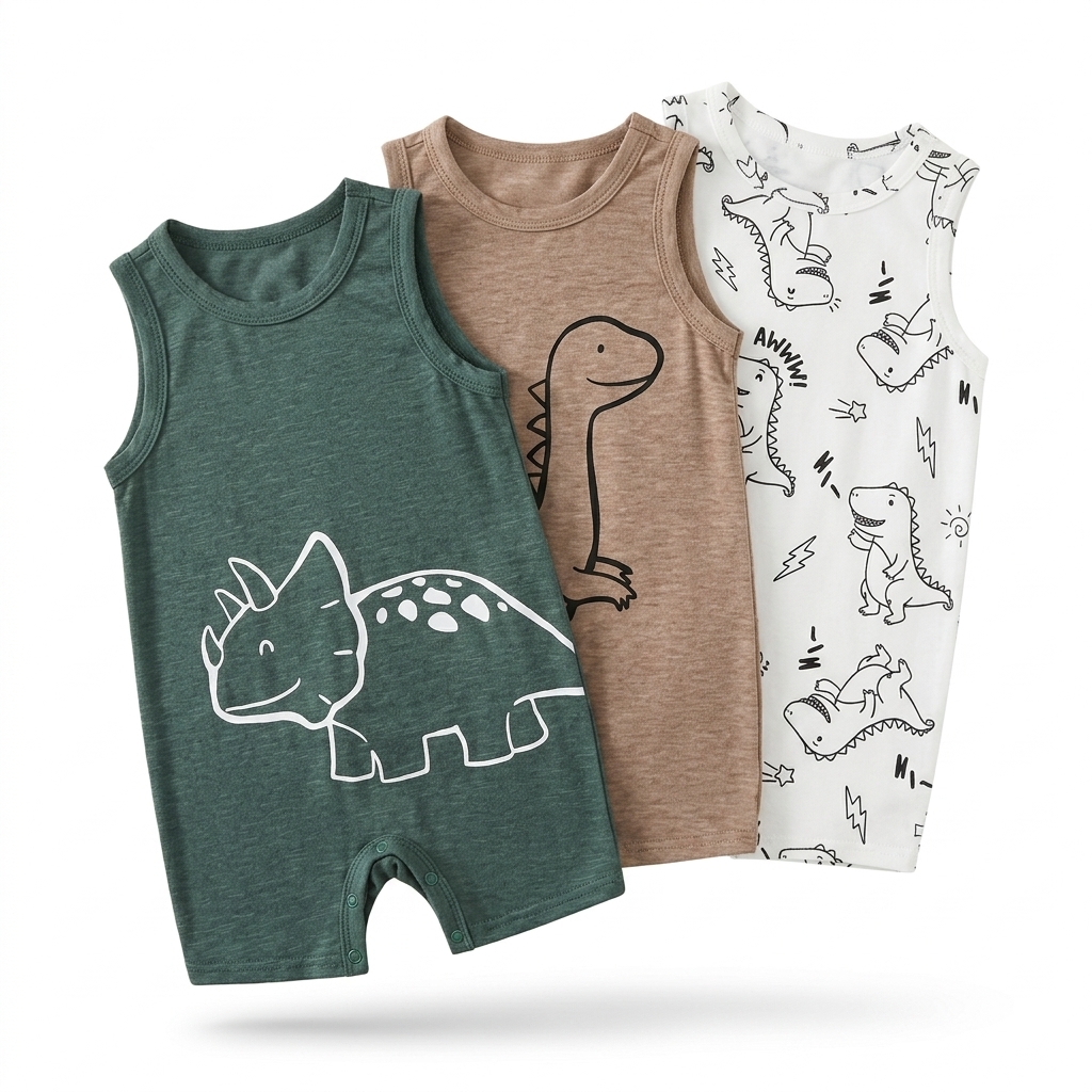 Baby Dinosaur Sleeveless Romper Bodysuit Set