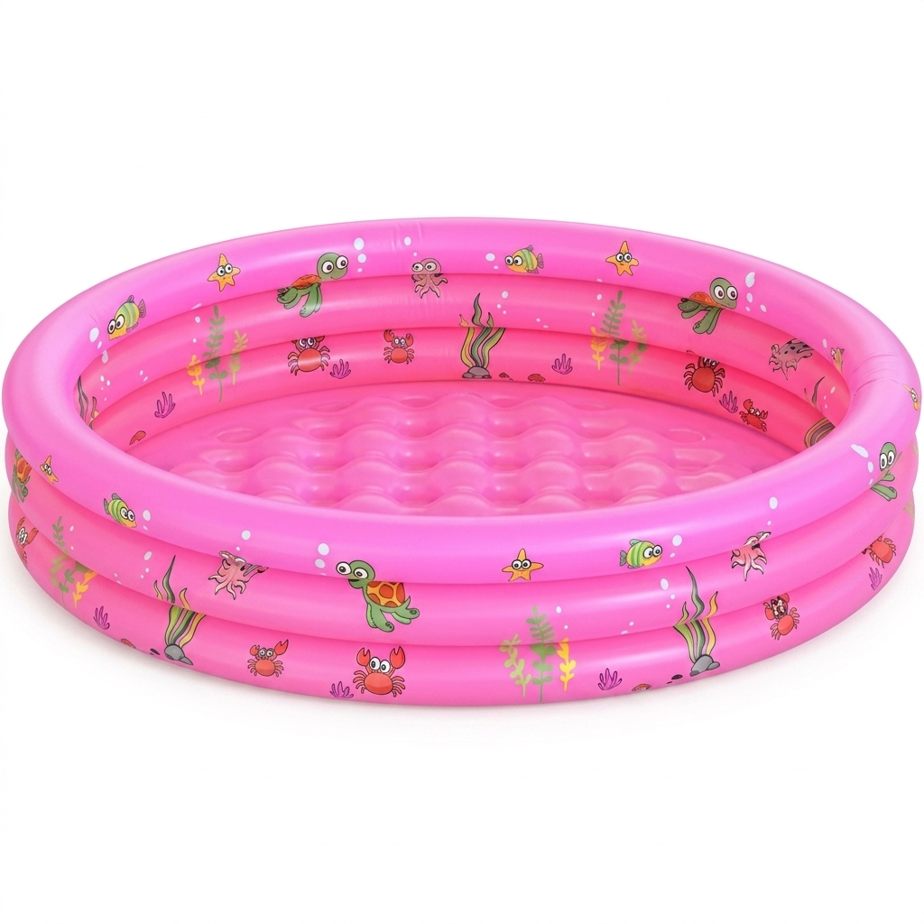 Pink Inflatable Kids Pool with Sea Animals