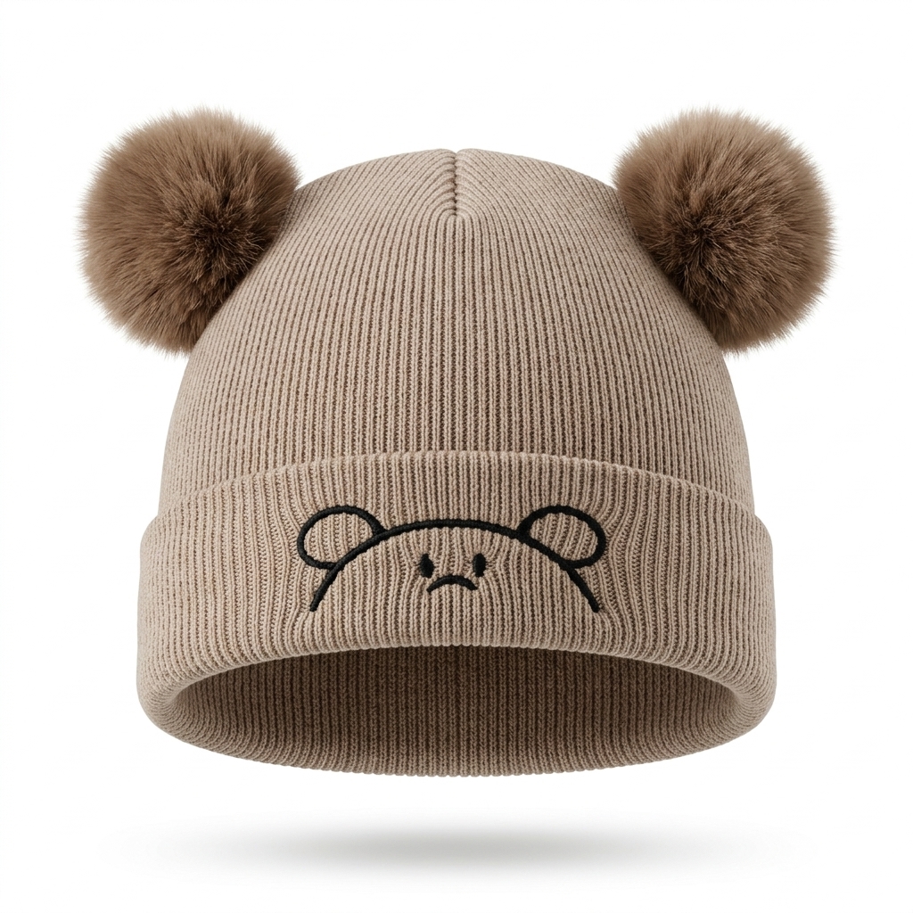 Cute Bear Pom-Pom Knitted Beanie Hat for Kids