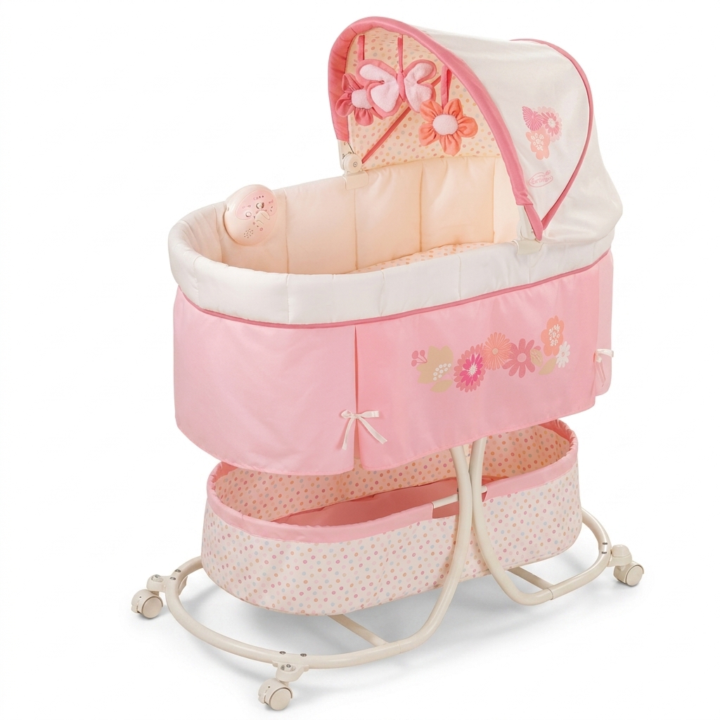 Pink Floral Baby Bassinet with Canopy