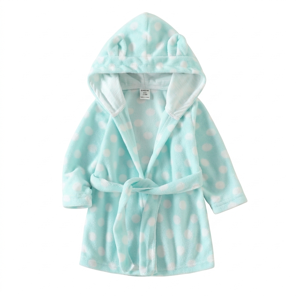Baby Polka Dot Hooded Bathrobe with Ears