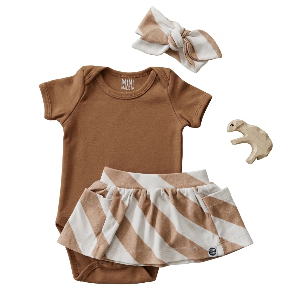 Baby Girl Bodysuit Skirt Headband Set with Rattle