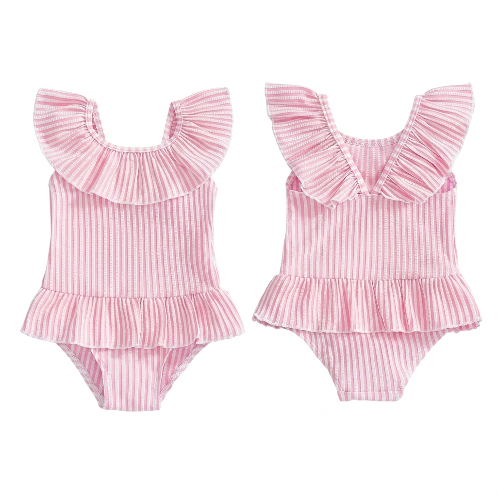 Baby Girl's Pink Striped Ruffle One-Piece Swimsuit