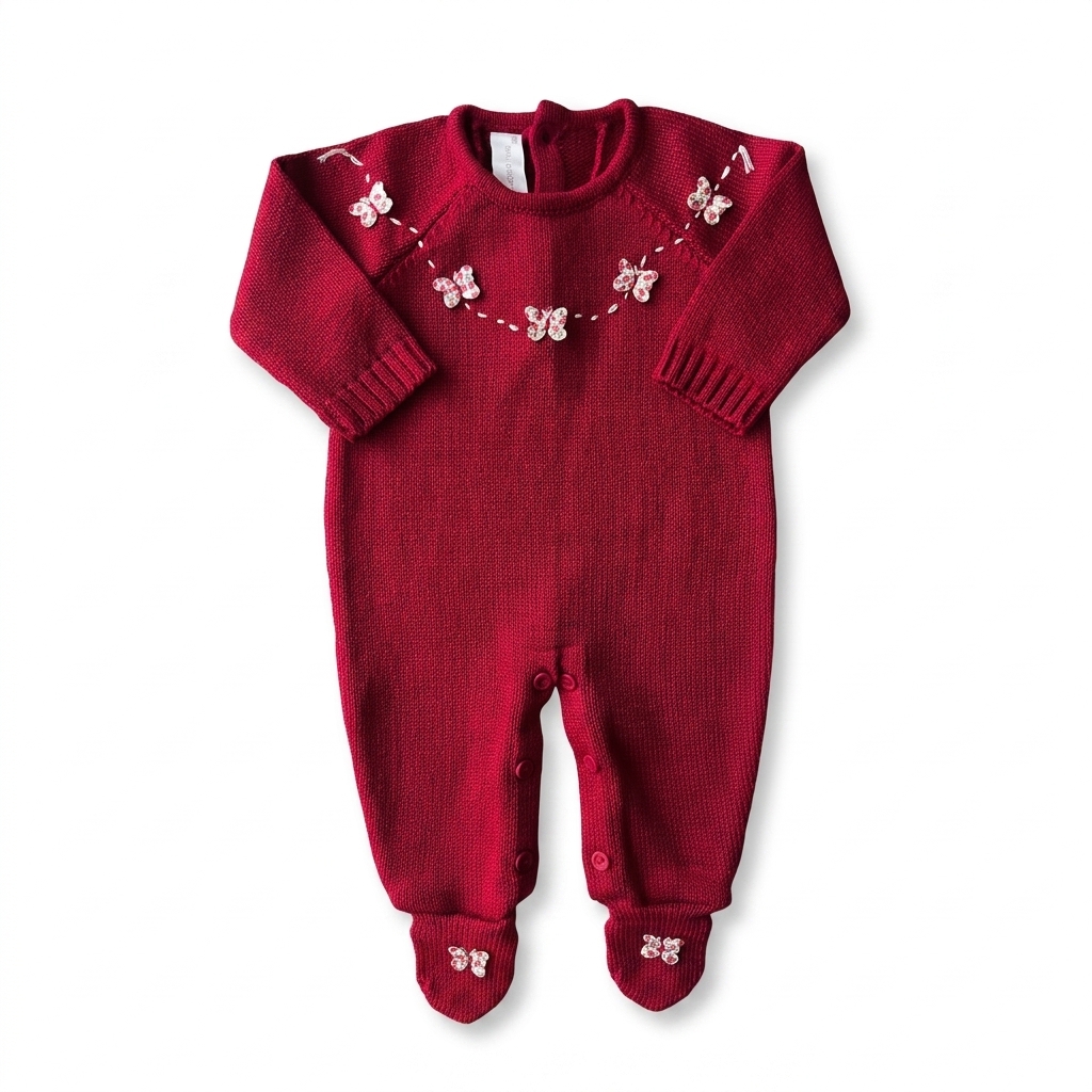 Baby Red Knitted Romper | Butterfly Design