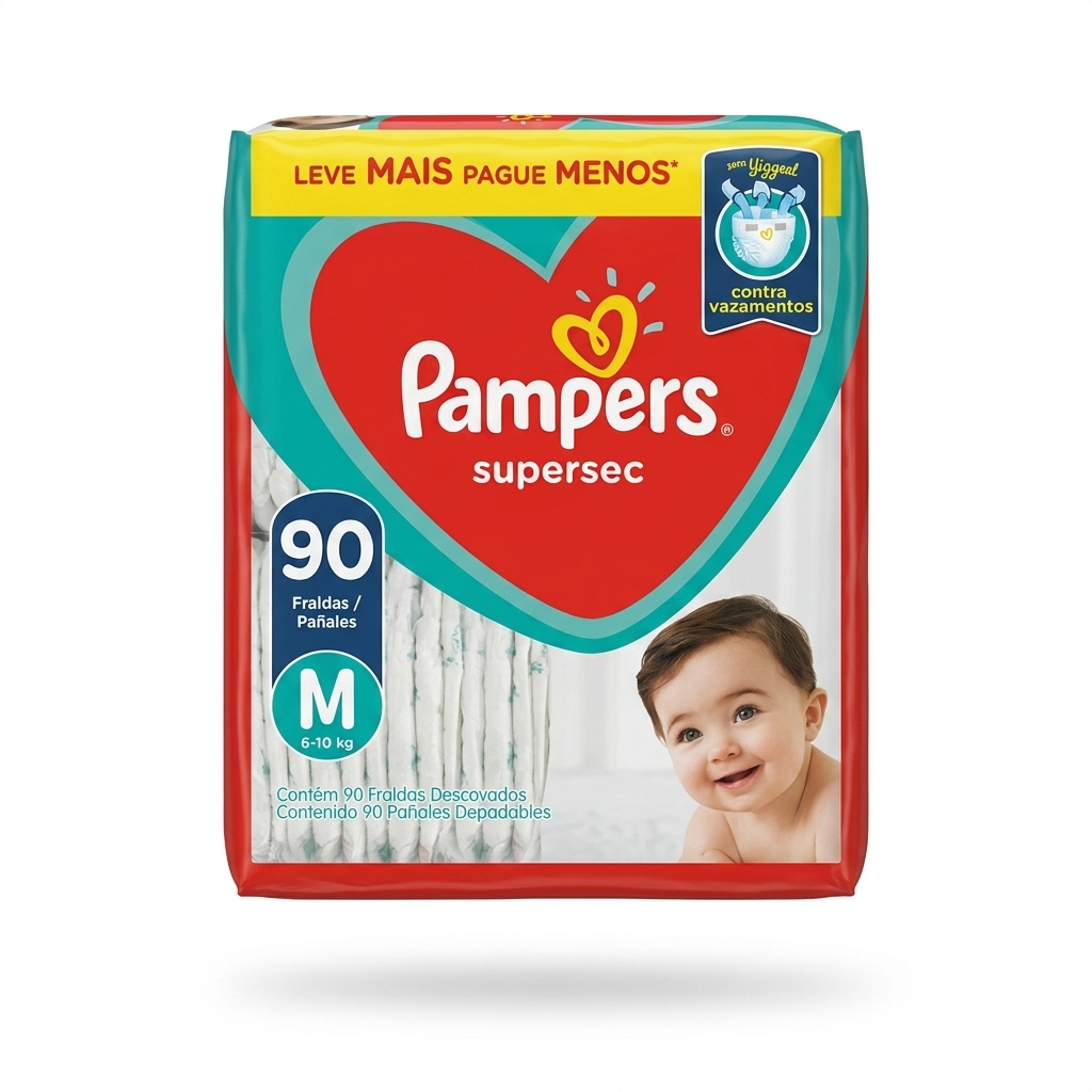 Pampers Supersec Diapers M (90 Count) | Leak Protection