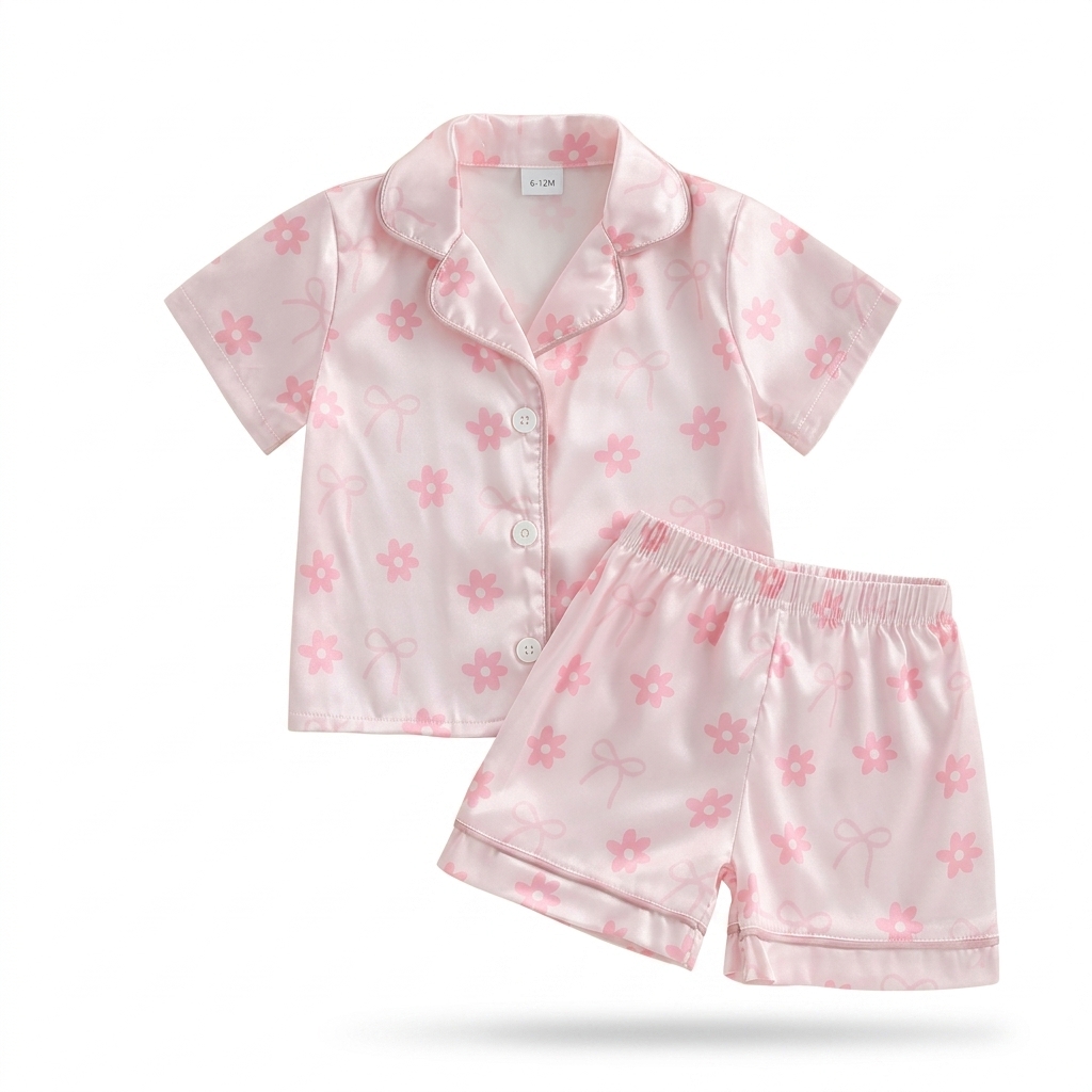 Baby Girls' Pink Floral Satin Pajama Set