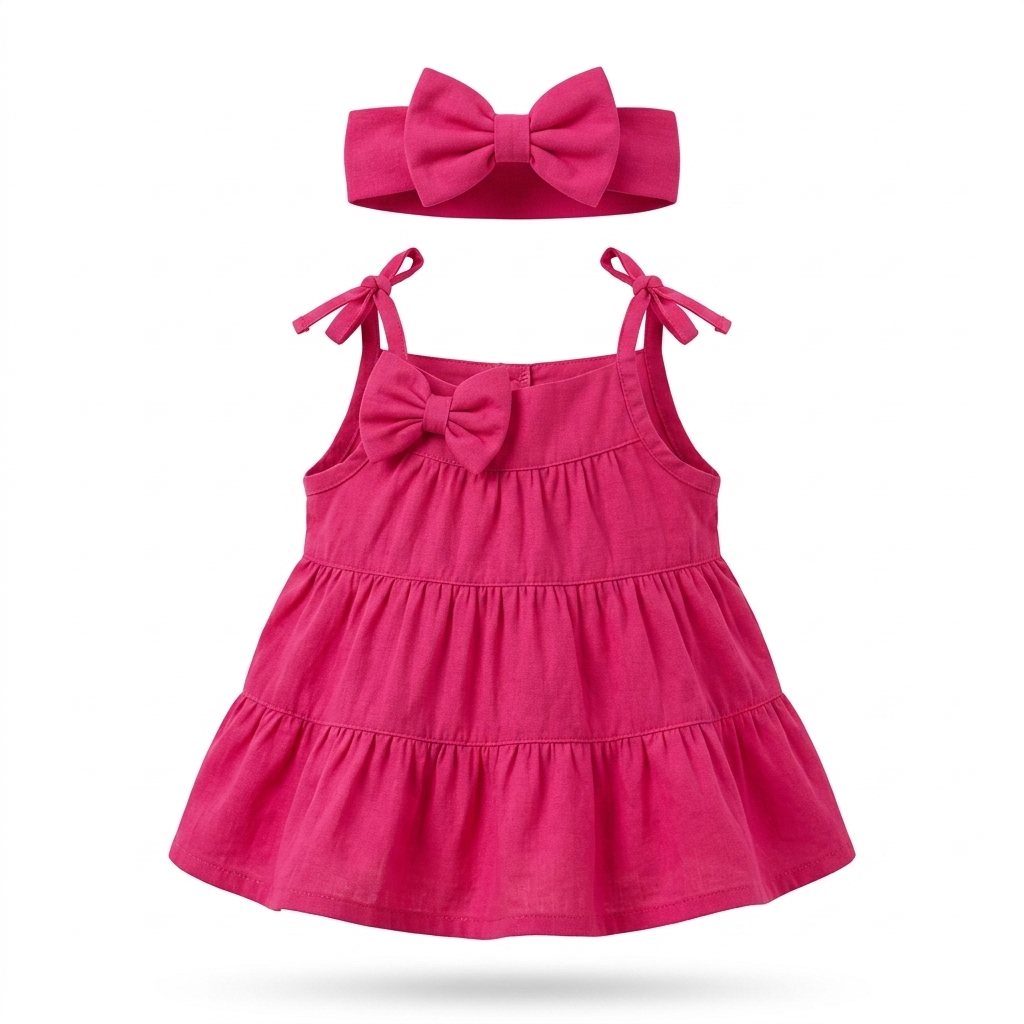 Fuchsia Baby Girls' Tiered Dress & Headband Set