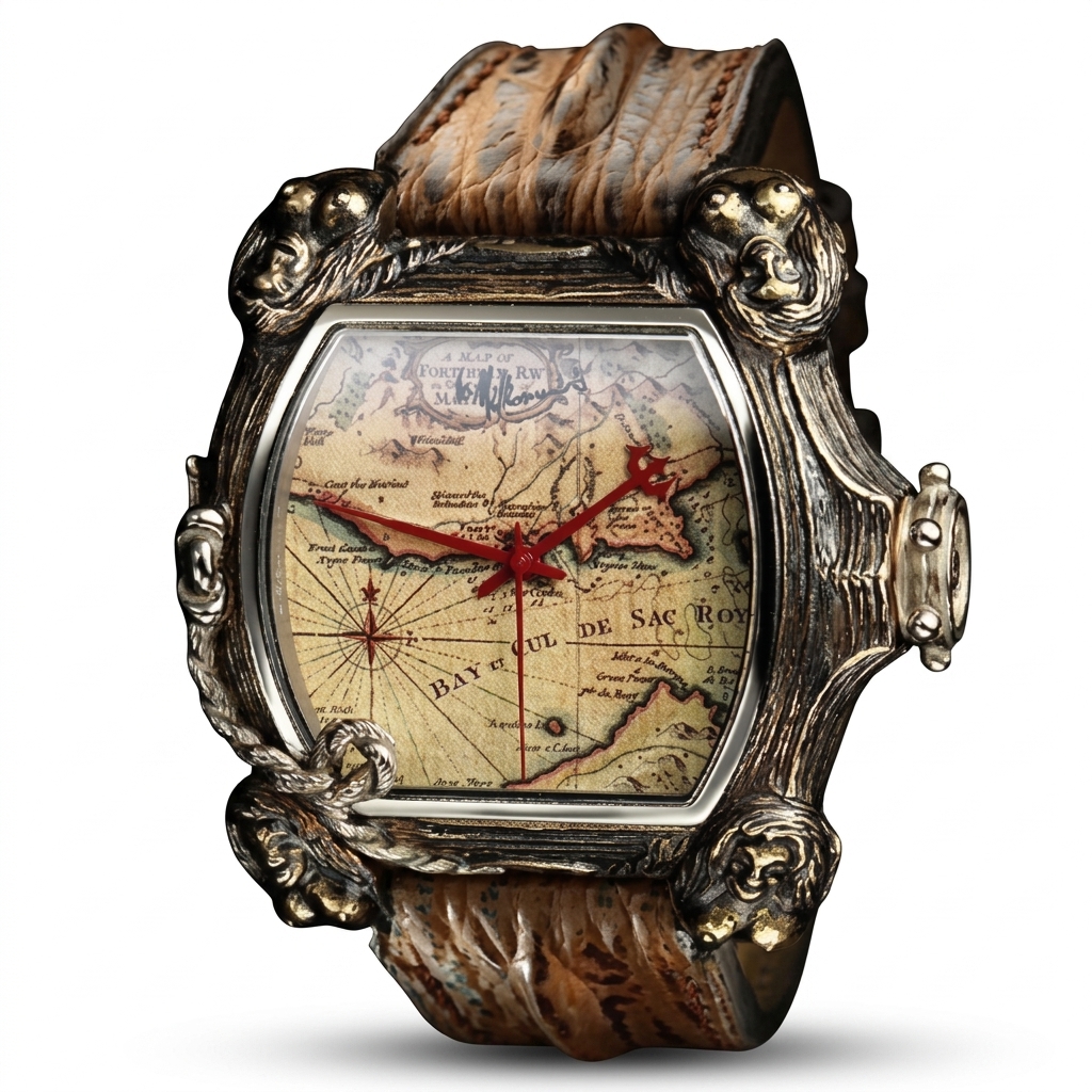 Vintage Pirate Map Dial Watch | Ornate Casing