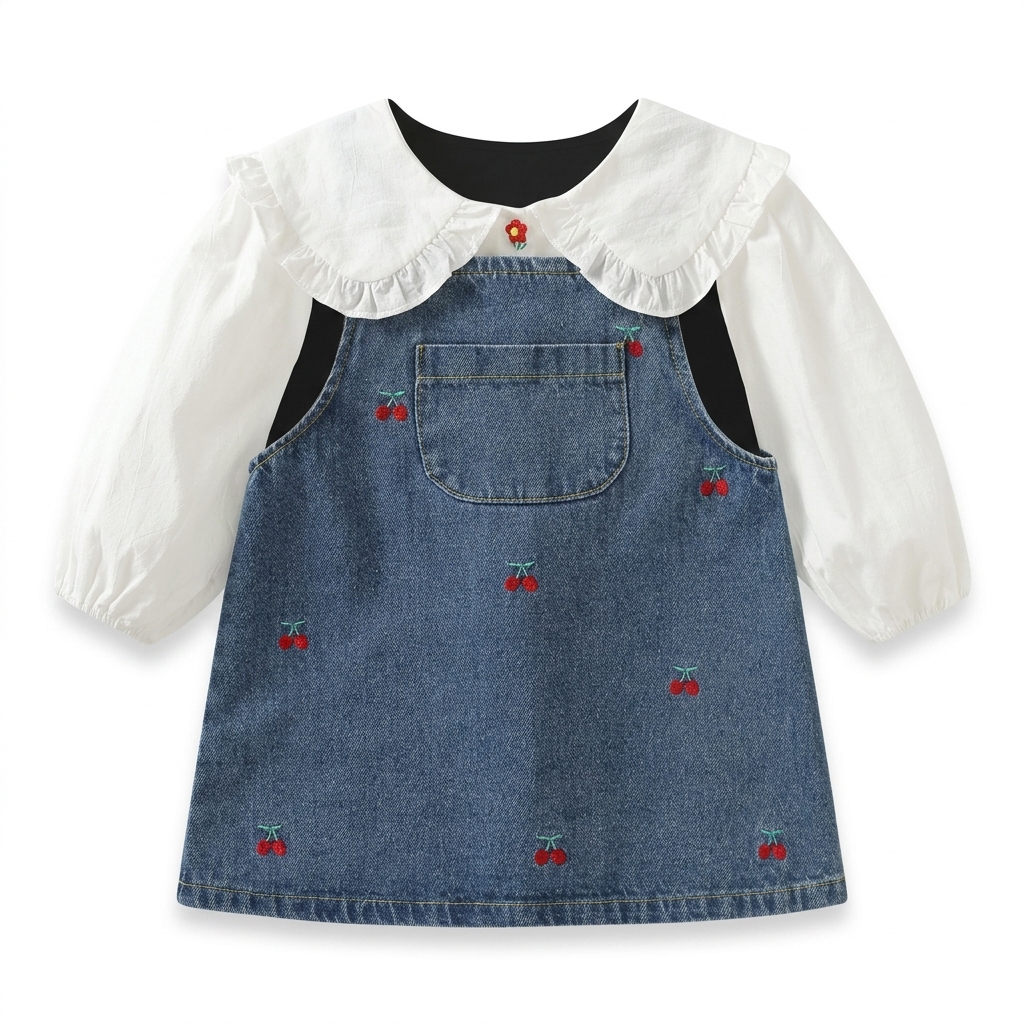 Kids' Denim Overall Dress & Blouse Set