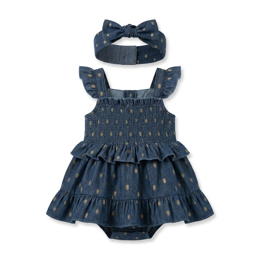 Baby Girl Denim Ruffle Dress & Headband Set