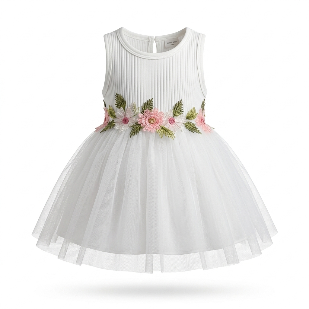 Baby Girls' White Floral Tulle Party Dress