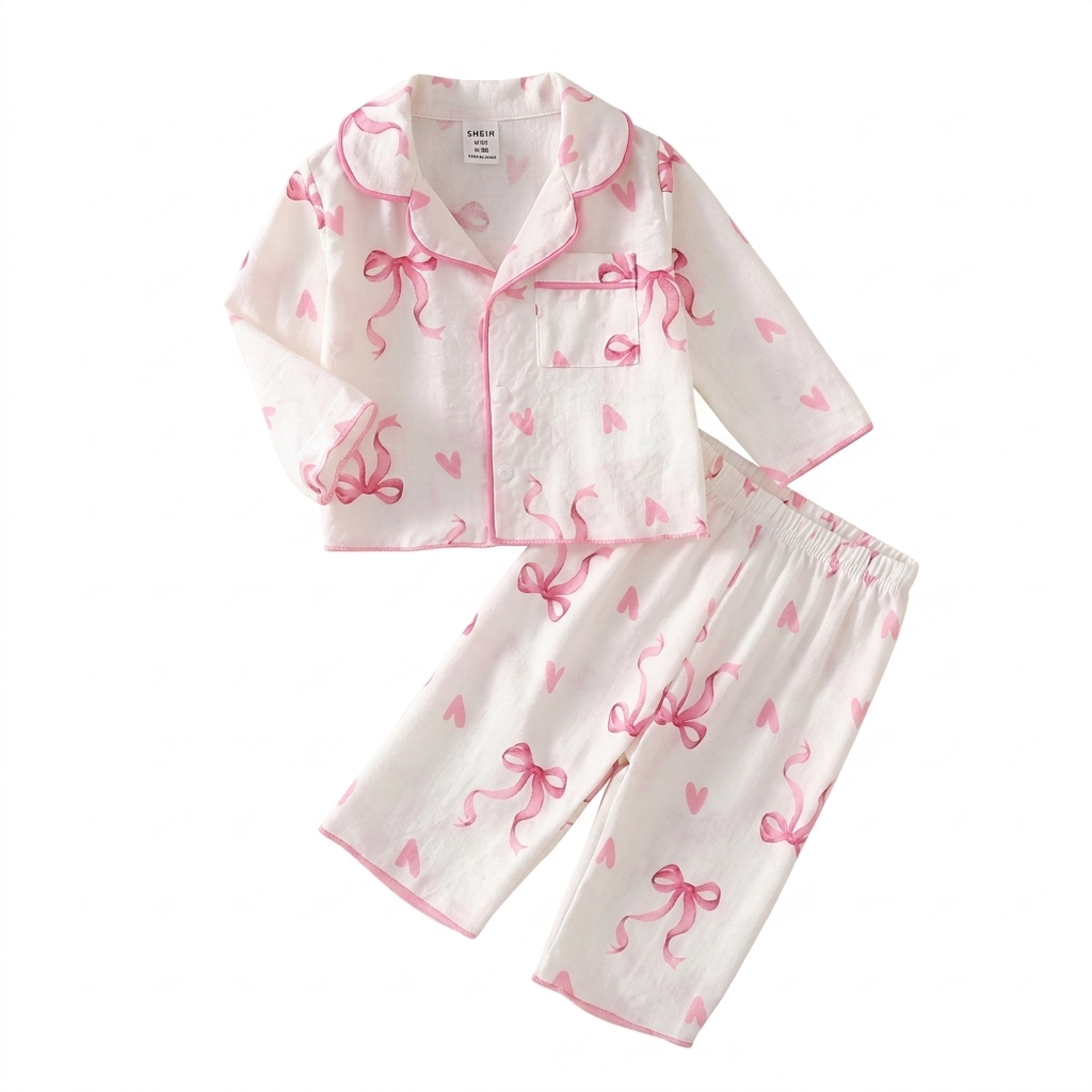 Toddler Girls Bow Heart Print Pajama Set