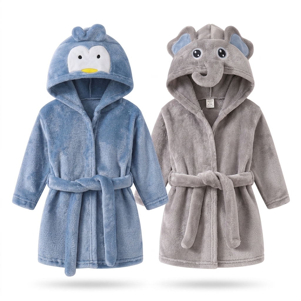 Kids' Animal Hooded Fleece Bathrobes