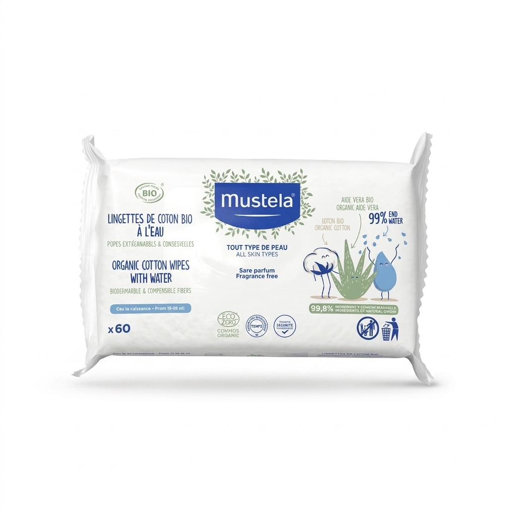 Mustela Organic Cotton Wipes with Water