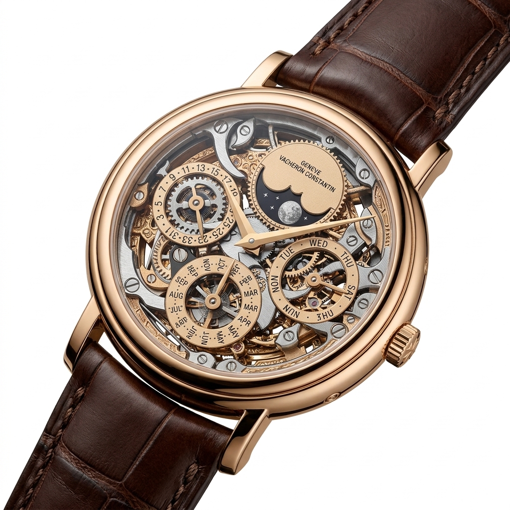 Luxury Rose Gold Skeleton Perpetual Calendar Watch