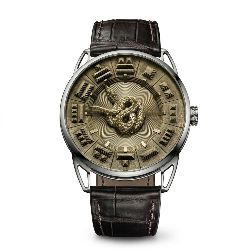 Luxury Snake Dial Watch with Leather Strap