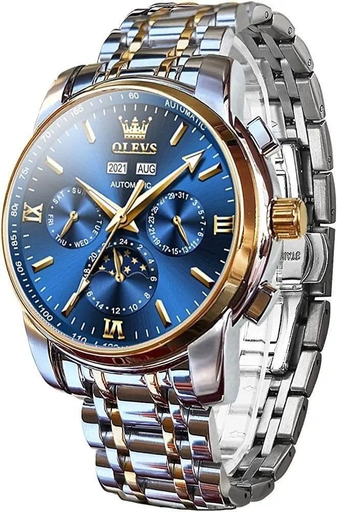 OLEVS Men's Automatic Blue Dial Two-Tone Watch