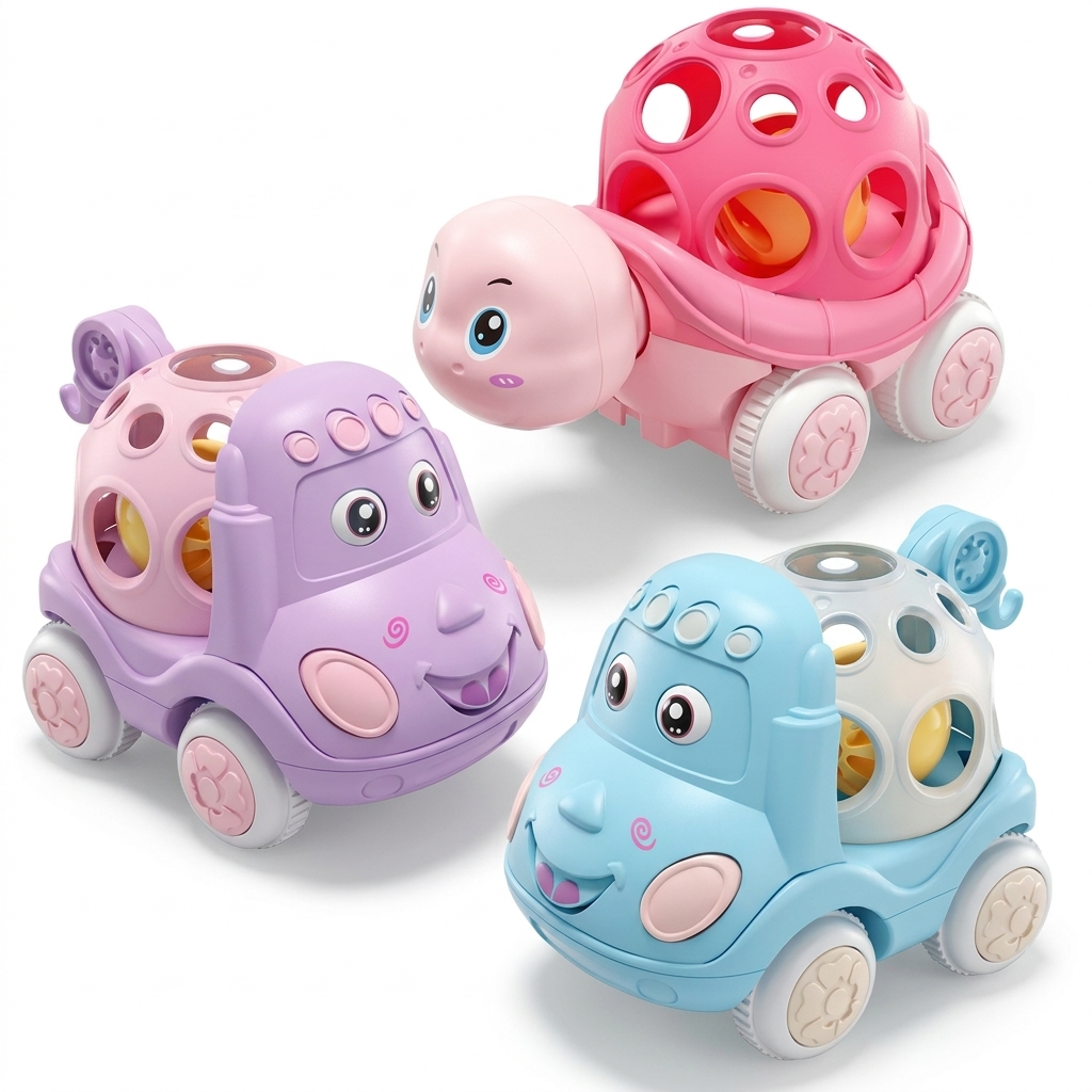 Baby Push & Go Rattle Toys Set - Car & Turtle