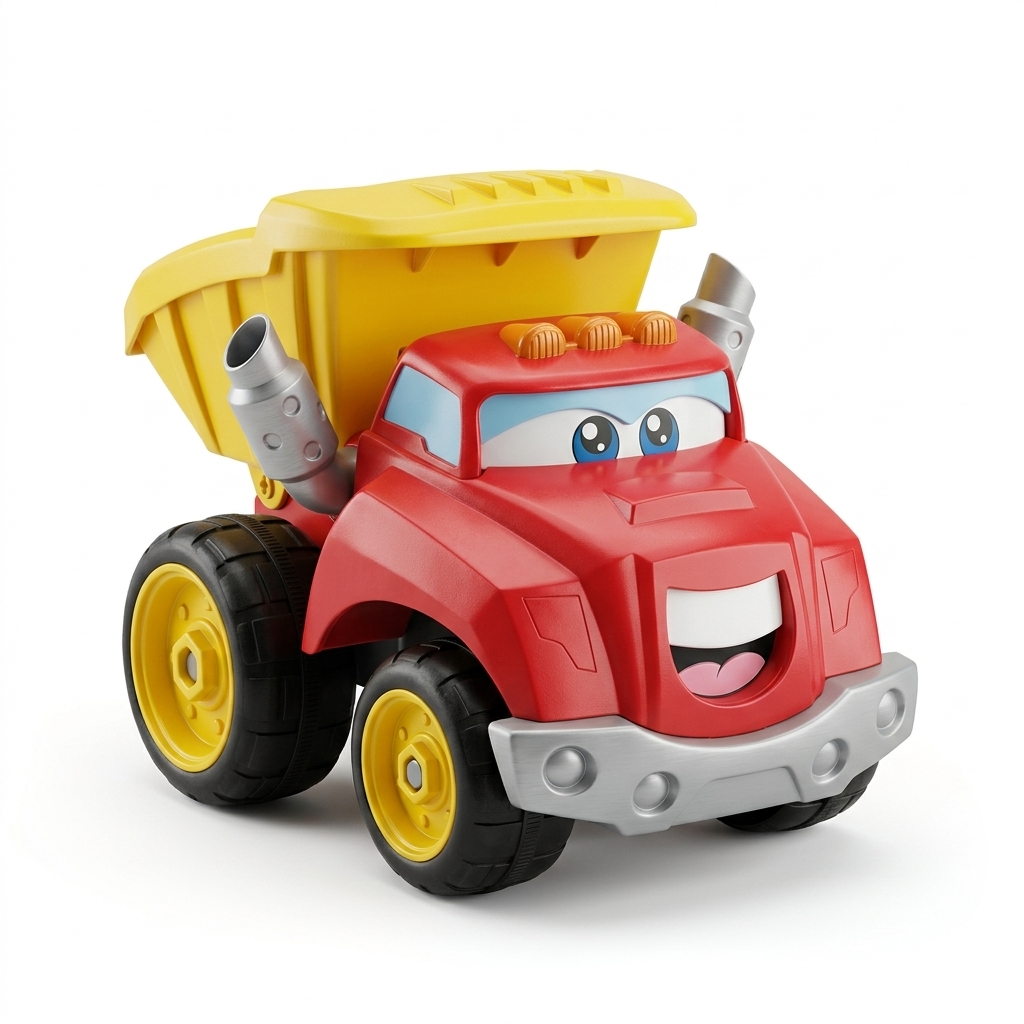Kids Red & Yellow Toy Dump Truck with Face