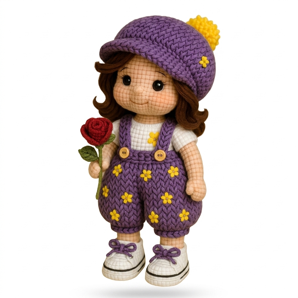 Handmade Amigurumi Doll with Rose