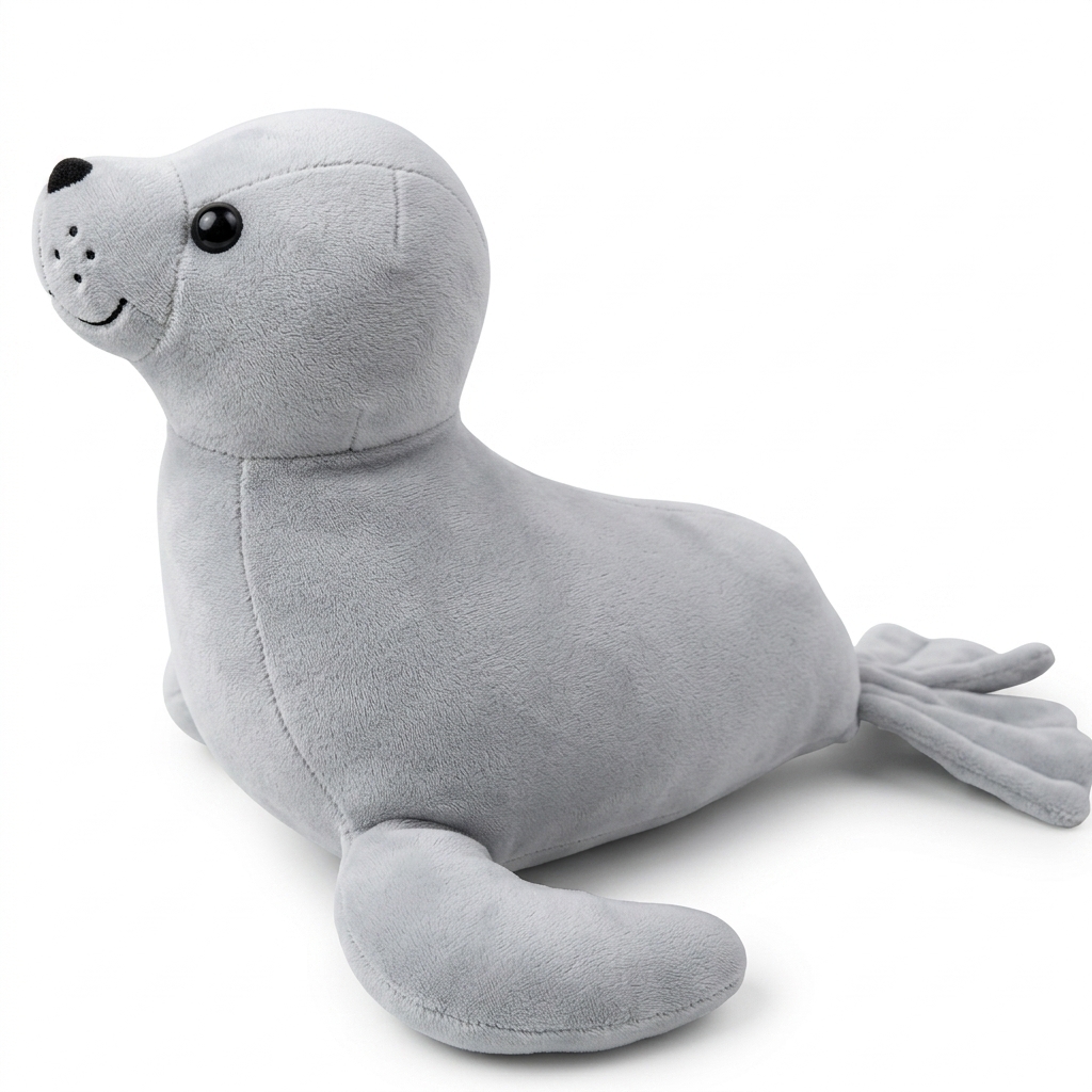 Cute Grey Plush Seal Soft Toy for Kids & Decor