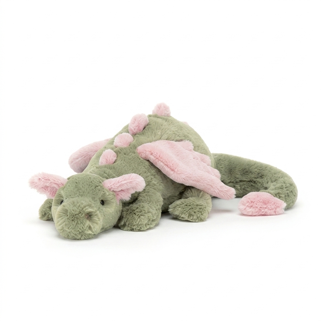 Green & Pink Dragon Stuffed Animal | Cuddly Plush Toy
