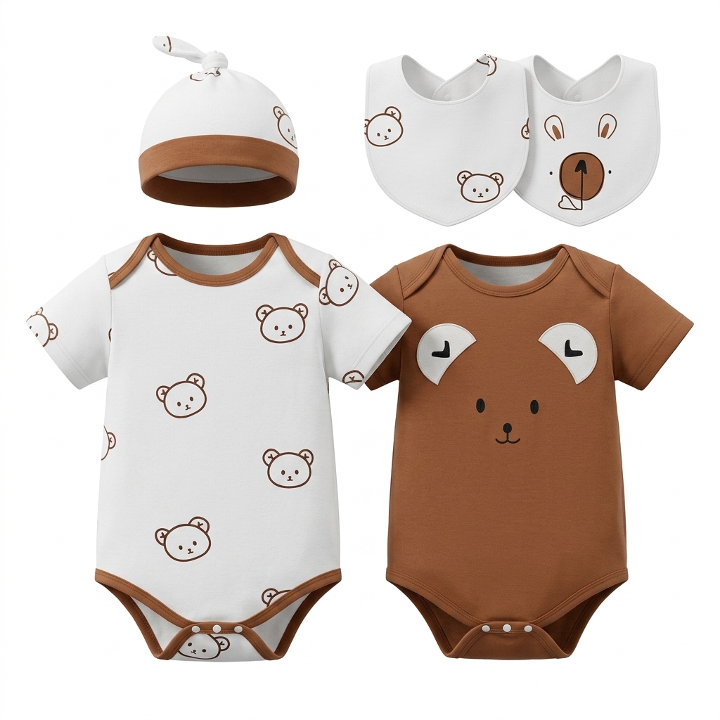 Baby Bear Bodysuit Set with Hat & Bibs
