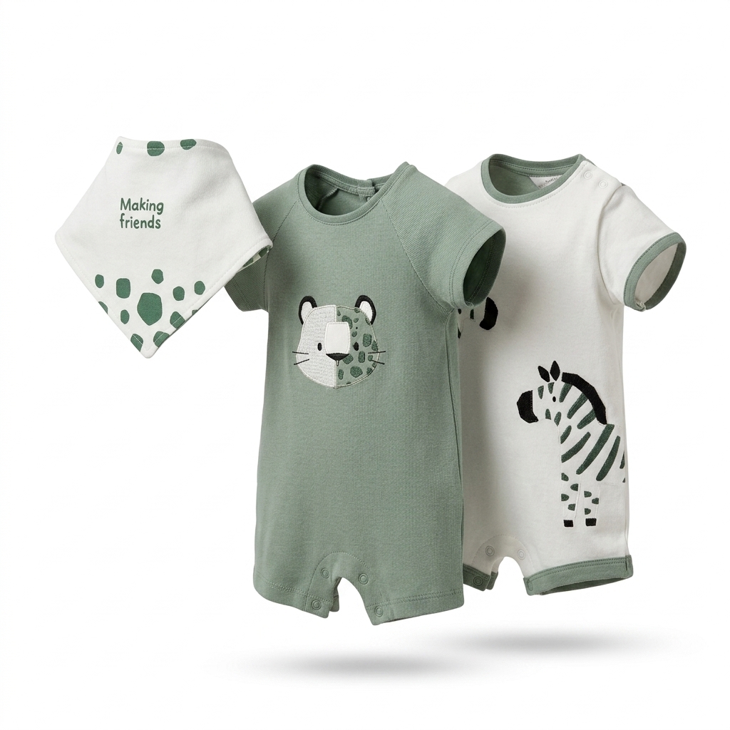 Cute Baby Animal Print Romper & Bib Set