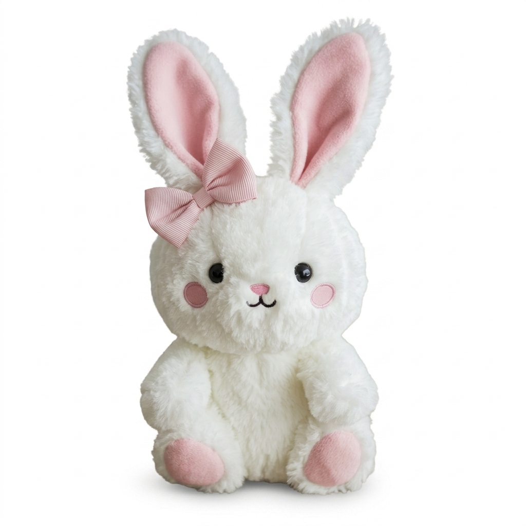 Cute White Plush Bunny Toy with Pink Bow