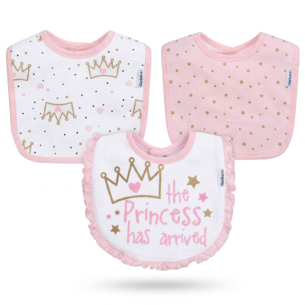 Gerber Baby Girls' Princess Bibs 3-Pack