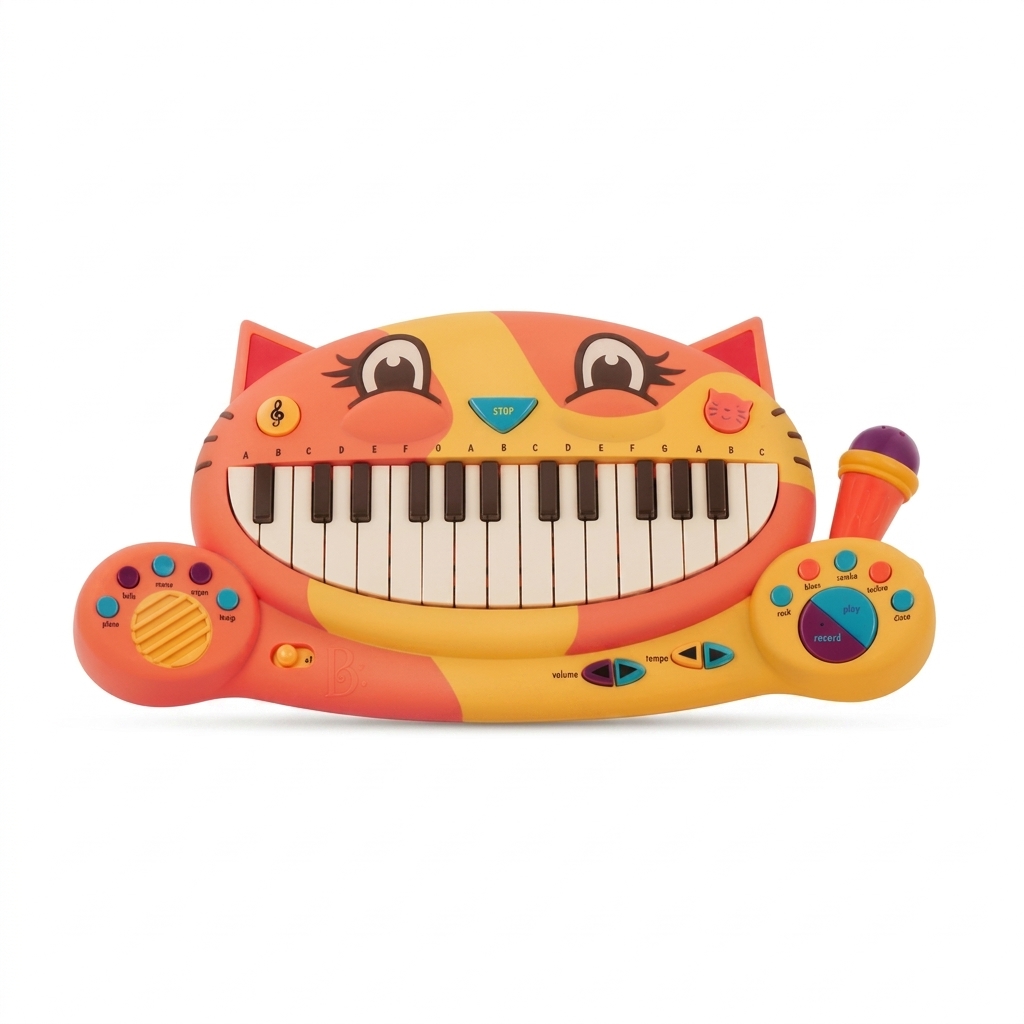 Cat-Shaped Toy Piano with Microphone for Kids