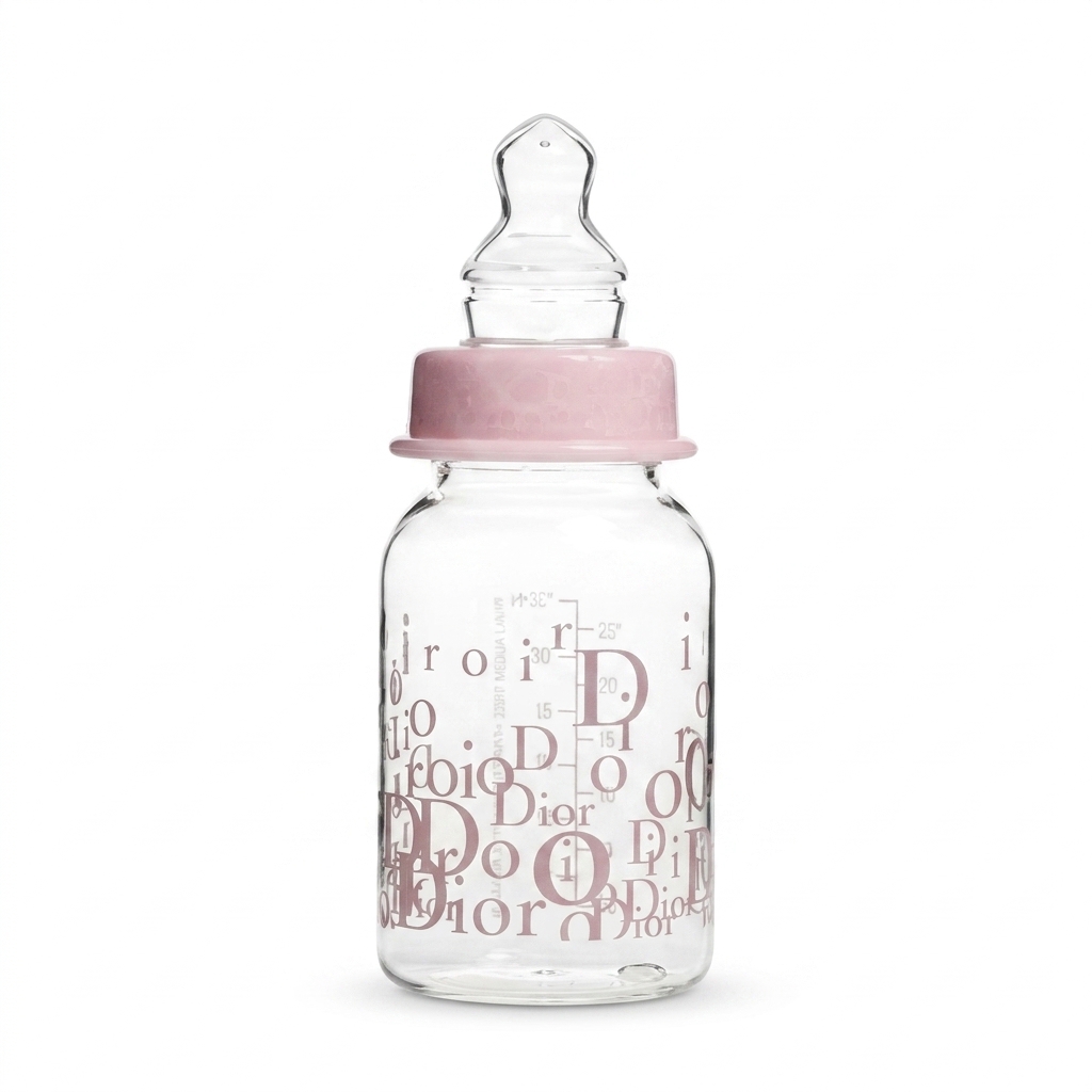 Dior Branded Glass Baby Bottle with Pink Cap