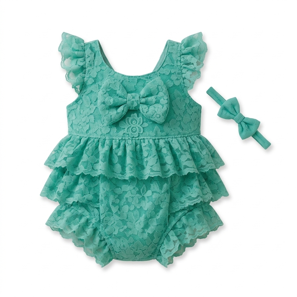 Baby Girl's Ruffled Lace Romper & Headband Set