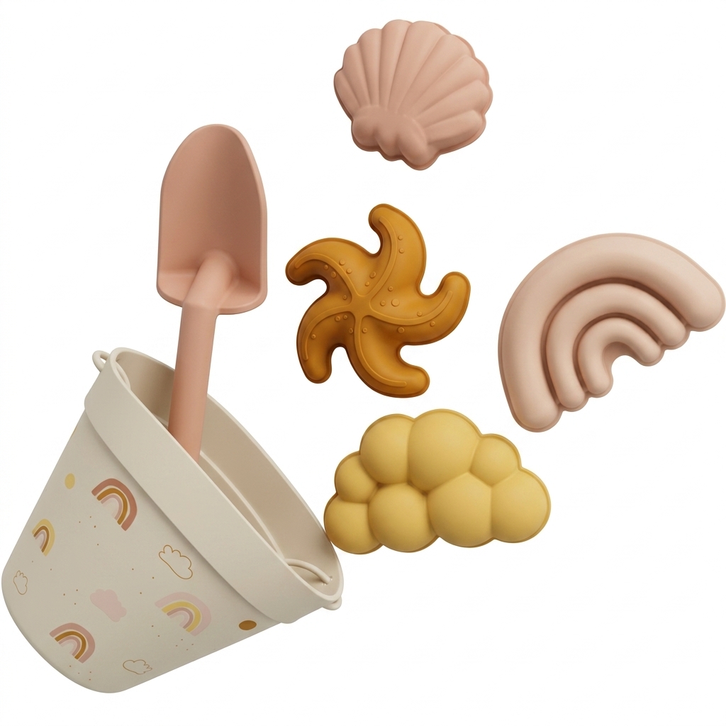 Kids Silicone Beach Toy Set with Molds & Bucket