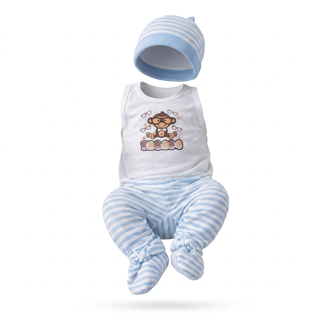 Baby Boy Striped Monkey Print Outfit Set