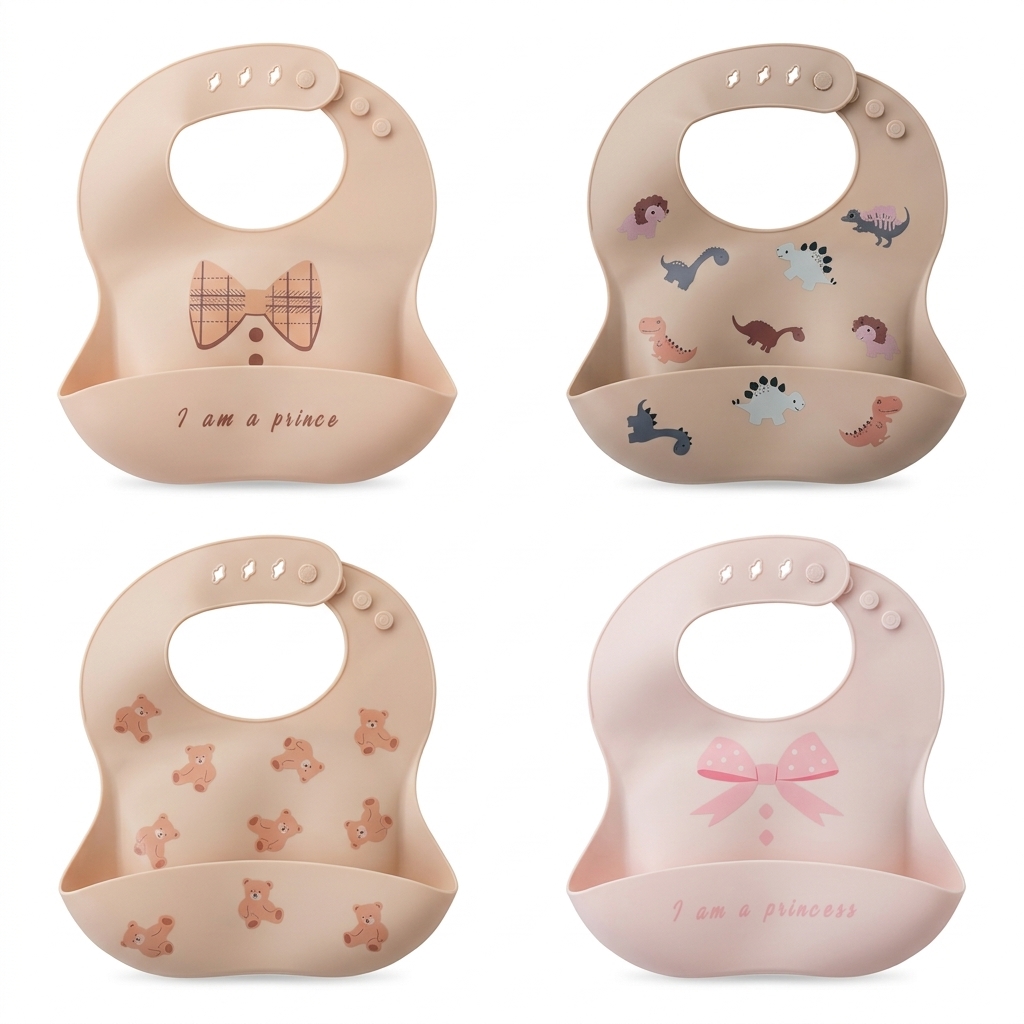 Silicone Baby Bibs with Food Catcher & Cute Designs