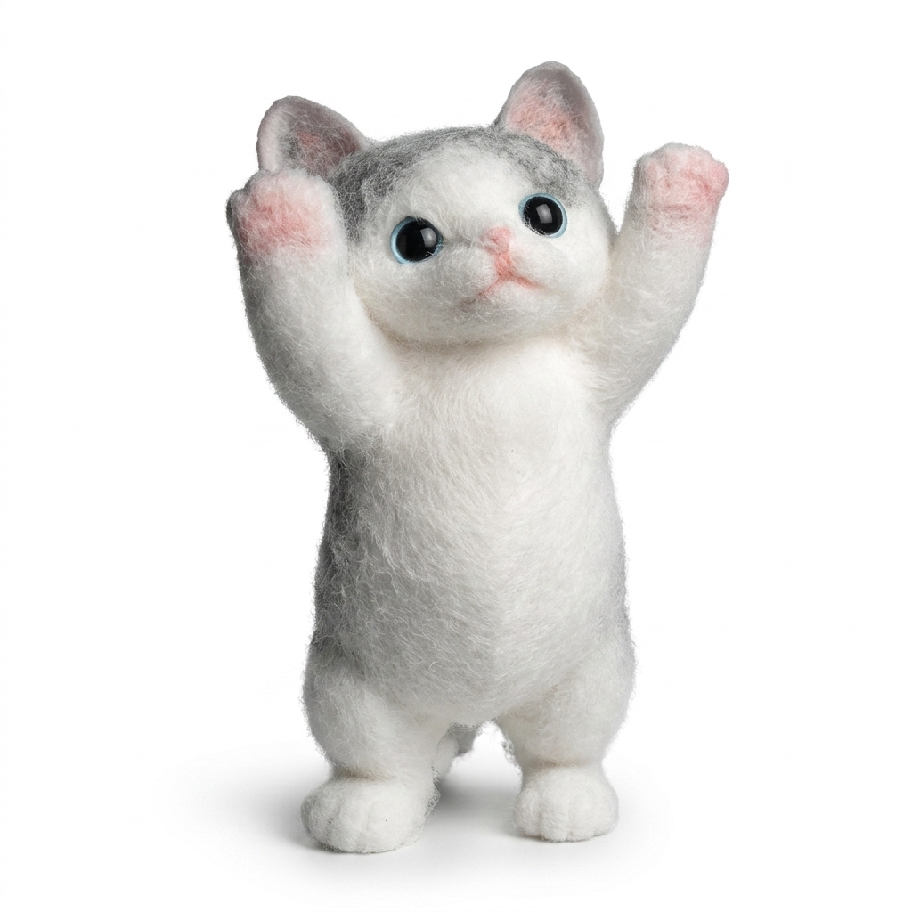 Cute Felt Cat Figurine | Handmade Decor