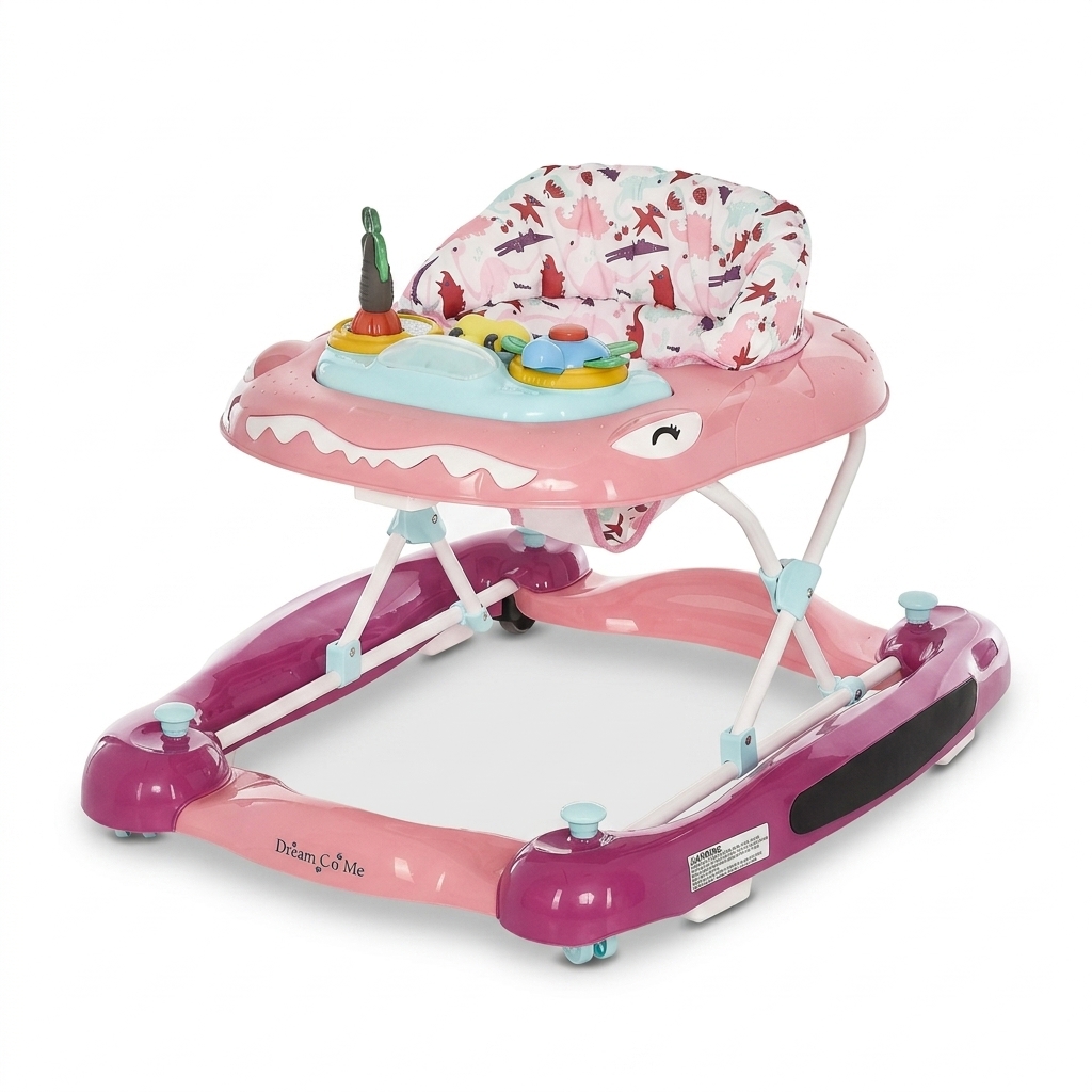 Pink Crocodile Baby Walker with Play Tray