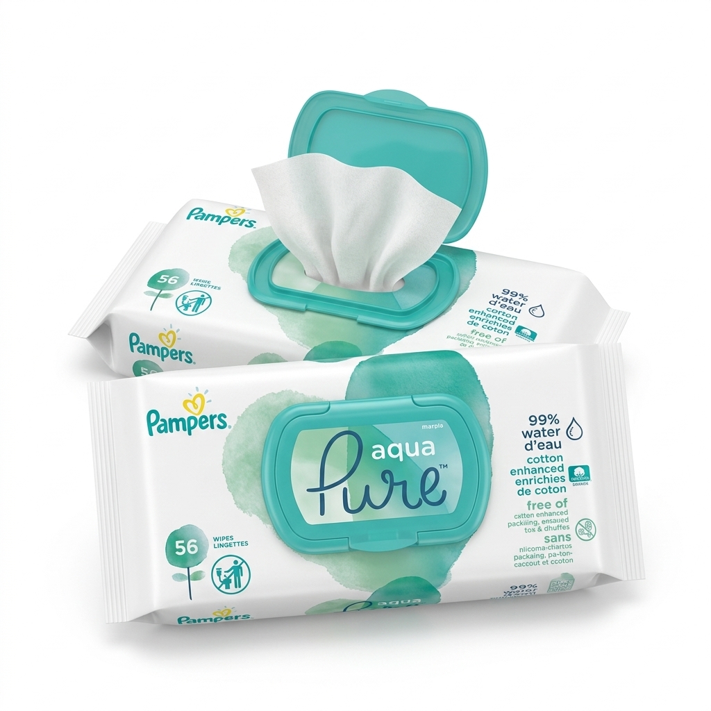 Pampers Aqua Pure Baby Wipes 99% Water 56 Count