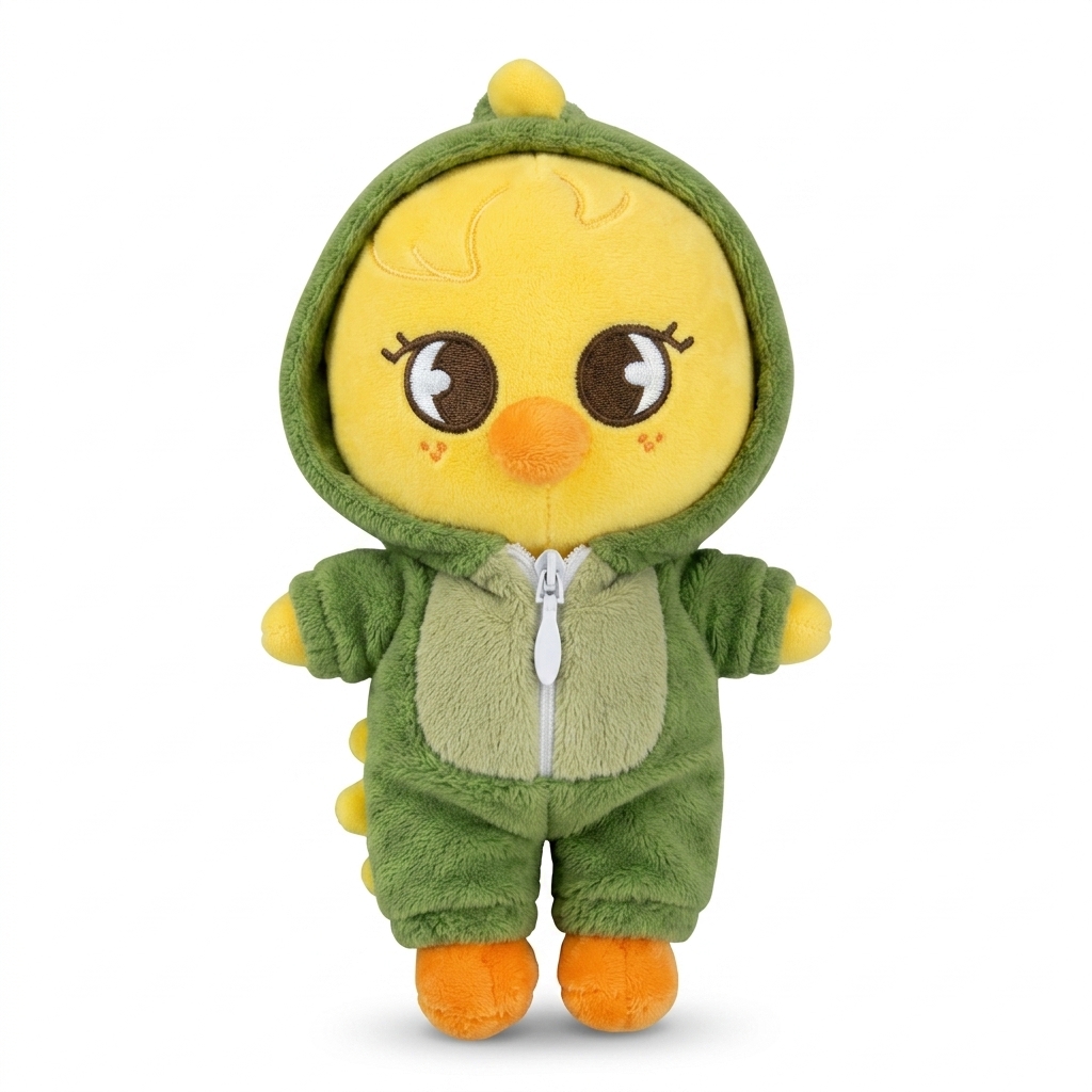 Adorable Chick Plush Toy in Dino Outfit