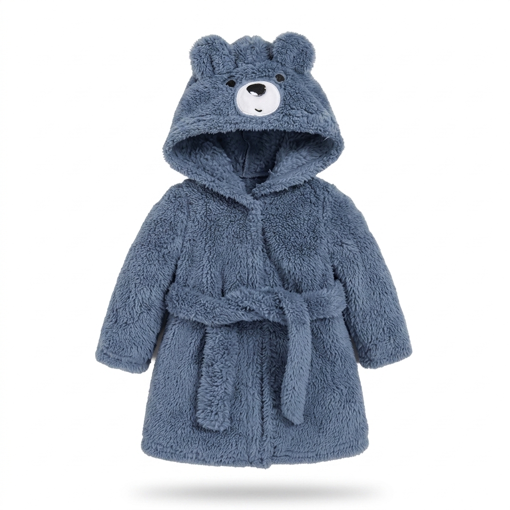 Kids' Cozy Bear Hooded Fleece Bathrobe