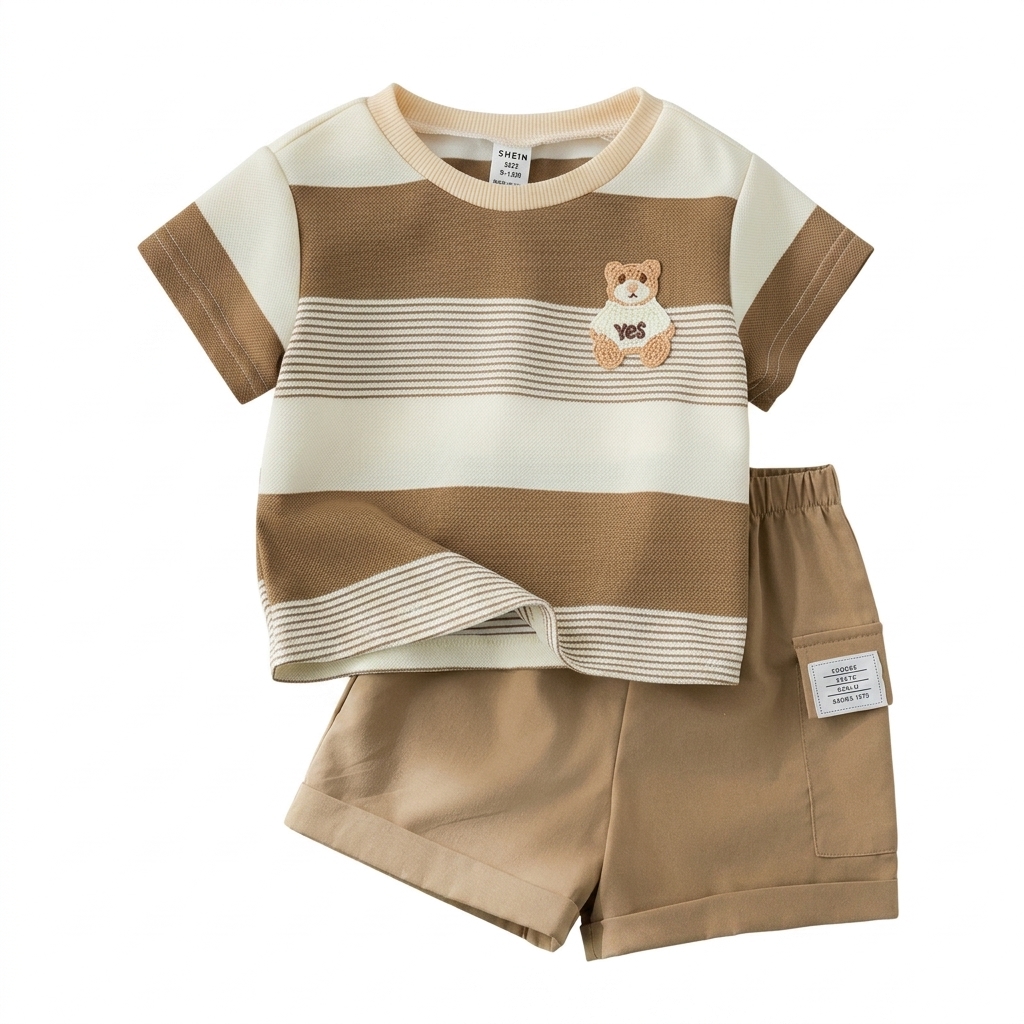 Baby Boys Striped Tee & Khaki Shorts Set