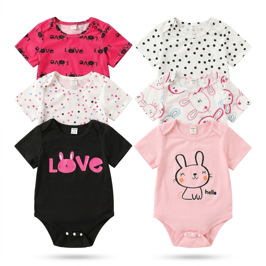 Baby Cotton Printed Bodysuits Rompers Set