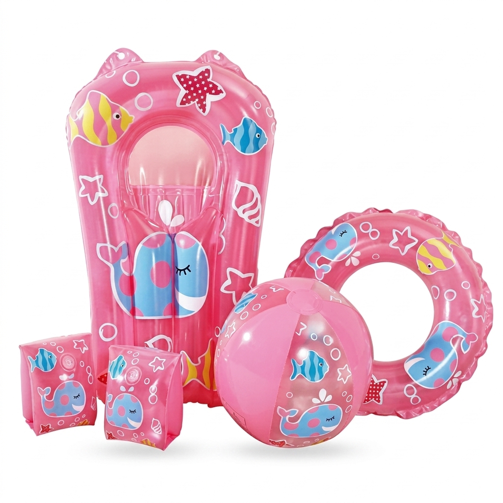 Pink Inflatable Pool Floaties & Ball Set