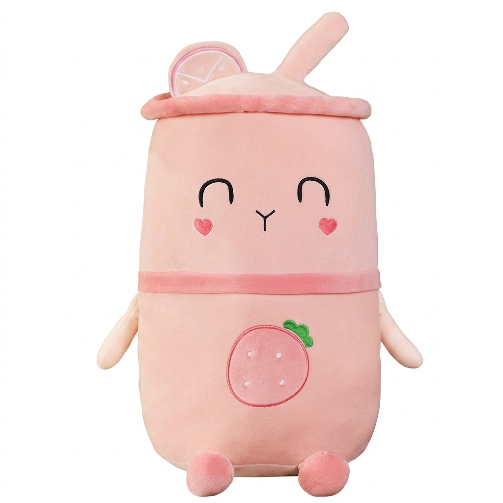 Pink Strawberry Milk Tea Plush Pillow