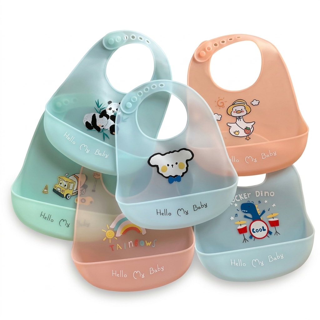 Silicone Baby Bibs with Food Catcher & Adjustable Strap