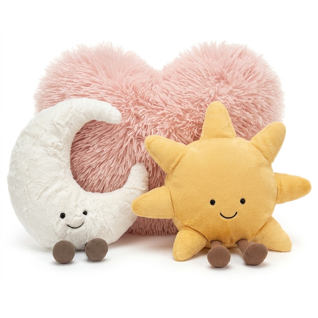 Moon Sun Plush Toys & Heart Pillow Set | Soft Decor