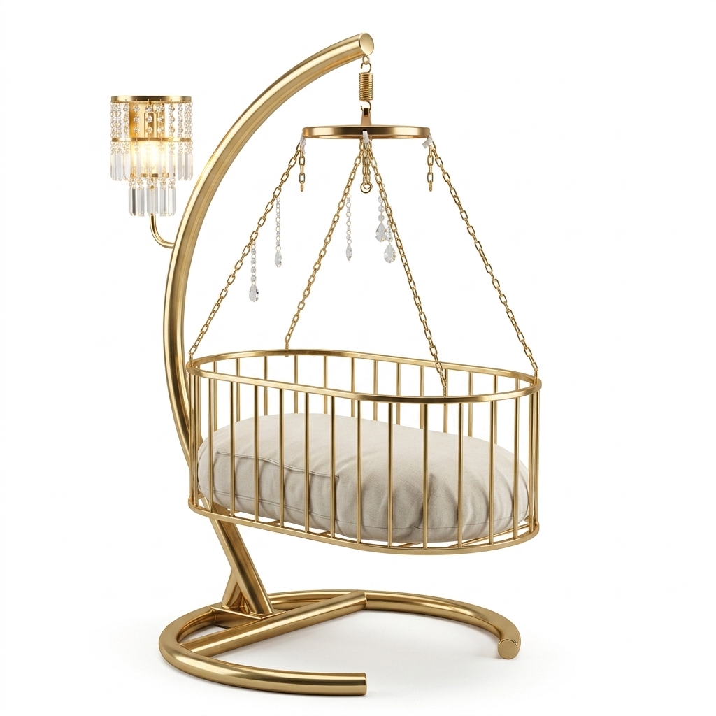 Luxury Gold Baby Cradle with Chandelier Light